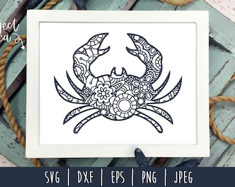 Crab Mandala Zentangle SVG / Crab Zentangle / Nautical Animal Mandala / Crab Cut File / Mandala SVG / Sea Life Zentangle / Crab svg dxf png