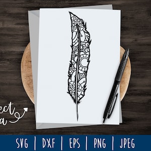 Feather Mandala Zentangle SVG / Feather Zentangle / Bird Cut File / Mandala SVG / Feather Zentangle Silhouette / Feather svg dxf png