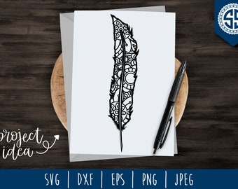 Feather Mandala Zentangle SVG / Feather Zentangle / Bird Cut File / Mandala SVG / Feather Zentangle Silhouette / Feather svg dxf png