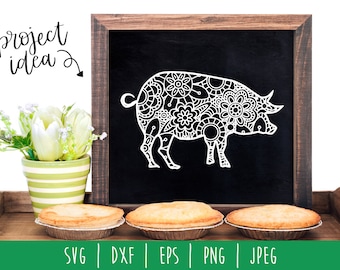 Pig Mandala Zentangle SVG / Farm Zentangle / Animal Cut File / Mandala SVG / Pig Zentangle / Pig svg dxf png