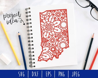 Indiana State Mandala Zentangle SVG / United States Mandala / USA US / Indiana Zentangle / Patriotic Mandala Cut File / svg dxf