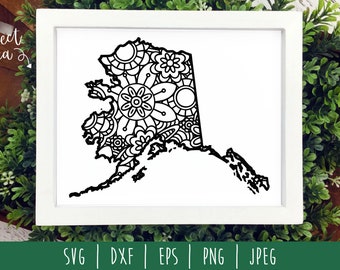 Alaska State Mandala Zentangle SVG / United States Mandala / USA US / Alaska Zentangle / Patriotic Mandala Cut File / svg dxf