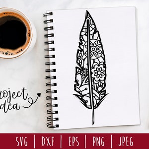 Feather Mandala Zentangle SVG / Feather Zentangle / Bird Cut File / Mandala SVG / Feather Zentangle Silhouette / Feather svg dxf png