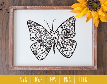 Vlindermandala Zentangle SVG-bestand knippen (digitale download)