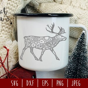 Reindeer Mandala Zentangle SVG / Christmas Zentangle / Reindeer Cut File / Santa&#39;s Reindeer SVG / Reindeer Zentangle / Reindeer svg dxf png