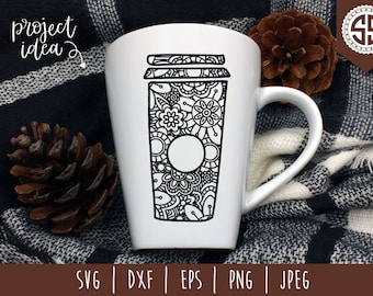 Coffee Mandala Zentangle SVG / Coffee Mug Zentangle / Coffee Cup Cut File / Mandala SVG / Coffee Zentangle / Coffee svg dxf png