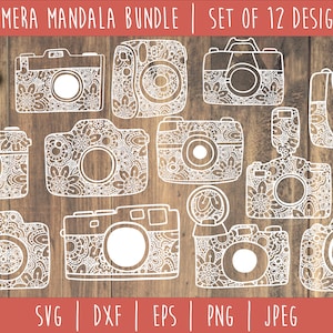 Camera Mandala Zentangle Bundle - Set of 12 SVG / Camera Mandala / Photography Zentangle / Photographer Mini Bundle Cut File / svg dxf jpeg