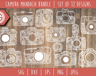 Camera Mandala Zentangle Bundle - Set of 12 SVG / Camera Mandala / Photography Zentangle / Photographer Mini Bundle Cut File / svg dxf jpeg