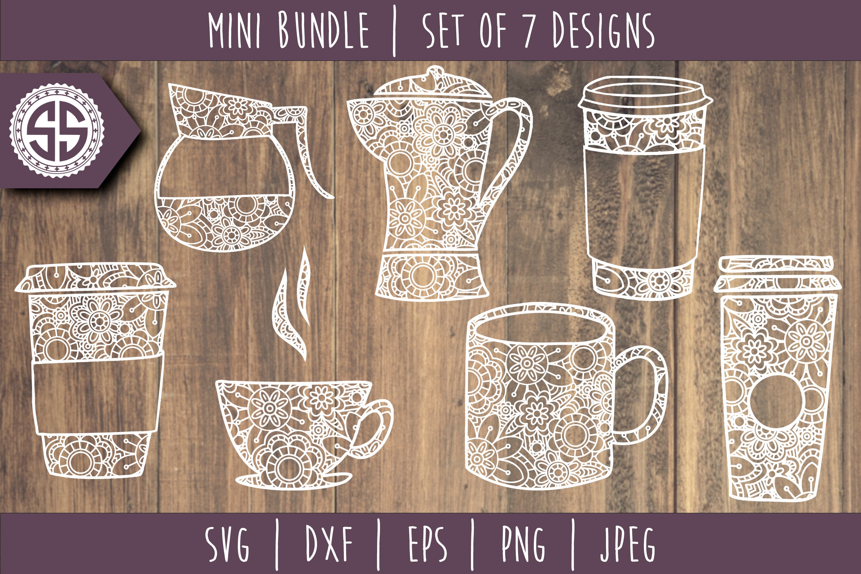 Download Coffee Mandala Zentangle Bundle Set of 7 SVG / Coffee | Etsy