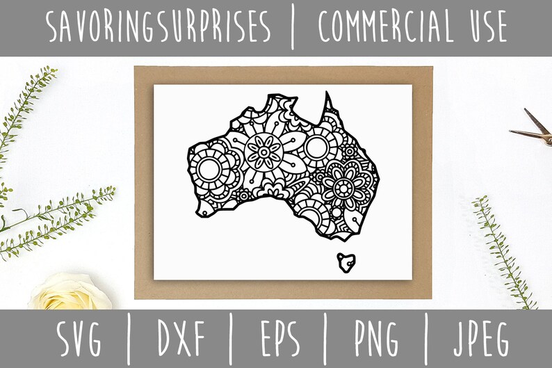 Australia Mandala Zentangle SVG / Australia Cut File / Country Mandala / Australia Zentangle / Flower Mandala / Australia svg dxf png jpeg image 2