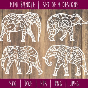 Elephant Mandala Zentangle Bundle Digital Download / File Elephant Clipart / Mandala SVG / Flower Vector / Zentangle svg dxf eps png jpeg
