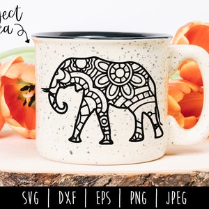 Elephant Mandala Zentangle Digital Download / File Elephant Clipart / Mandala SVG / Flower Vector / Zentangle svg dxf eps png jpeg