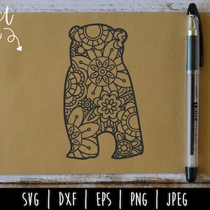 Bear Mandala Zentangle SVG / Bear Zentangle / Wild Animal / Bear Cut File / Mandala SVG / Grizzly Bear Zentangle / Bear svg dxf png