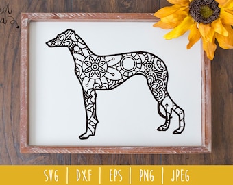 Greyhound Mandala Zentangle SVG / Dog Zentangle / Animal Dog Cut File / Mandala SVG / Grey Hound Zentangle / Dog svg dxf png