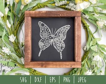 Vlindermandala Zentangle SVG-bestand knippen (digitale download)
