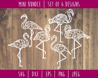 Flamant rose Mandala Zentangle Bundle Téléchargement numérique/fichier clipart flamant rose/Mandala SVG/fleur vecteur/Zentangle SVG DXF EPS PNG JPEG