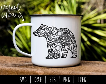 Bear Mandala Zentangle SVG / Bear Zentangle / Wild Animal / Bear Cut File / Mandala SVG / Grizzly Bear Zentangle / Bear svg dxf png