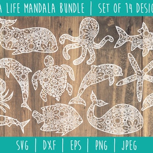 Sea Life Mandala Zentangle Bundle - Set of 14 SVG / Nautical Animal Mandala / Ocean Zentangle / Sea Animal Mandala Cut File / svg dxf jpeg