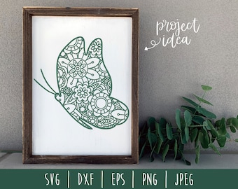 Butterfly Mandala Zentangle SVG / Butterfly Zentangle / Butterfly Cut File / Mandala SVG / Insect Silhouette / Butterfly svg dxf png