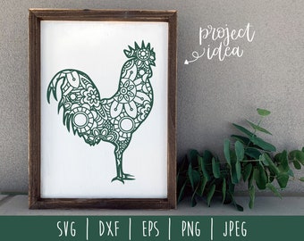 Rooster Mandala Zentangle SVG / Farm Zentangle / Animal Dog Cut File / Mandala SVG / Rooster Zentangle / Chicken Hen svg dxf png