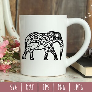 Elephant Mandala Zentangle Digital Download / File Elephant Clipart / Mandala SVG / Flower Vector / Zentangle svg dxf eps png jpeg