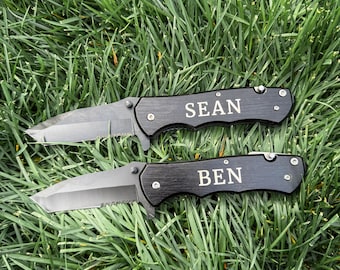 Personalisierte Taschenmesser | Graviertes Namensmesser | Benutzerdefinierte Groomsmen Geschenk | Federunterstütztes Messer