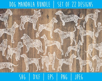 Dog Mandala Zentangle Bundle - Ensemble de 22 SVG / Animal Mandala / Dog Zentangle / Dog Mandala Cut File / svg dxf jpeg