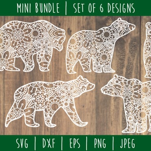Bear Mandala Zentangle Bundle - Set of 6 SVG / Animal Mandala / Bear Zentangle / Grizzly Bear Mandala Cut File / svg dxf jpeg