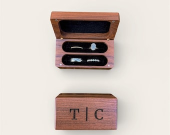 Walnut Ring Holder for Four Rings | Personalized Engraved Wedding Box