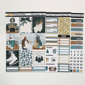 Winter Evergreen Planner Sticker Kit, Weekly Winter Planner Kit, Christmas Stickers Vertical Weekly Kit, a la carte stickers