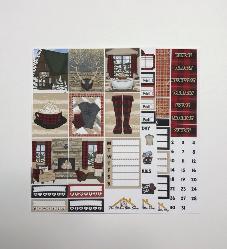 Deer Lodge Cabin Winter Planner Sticker Kit Plaid Cabin Etsy