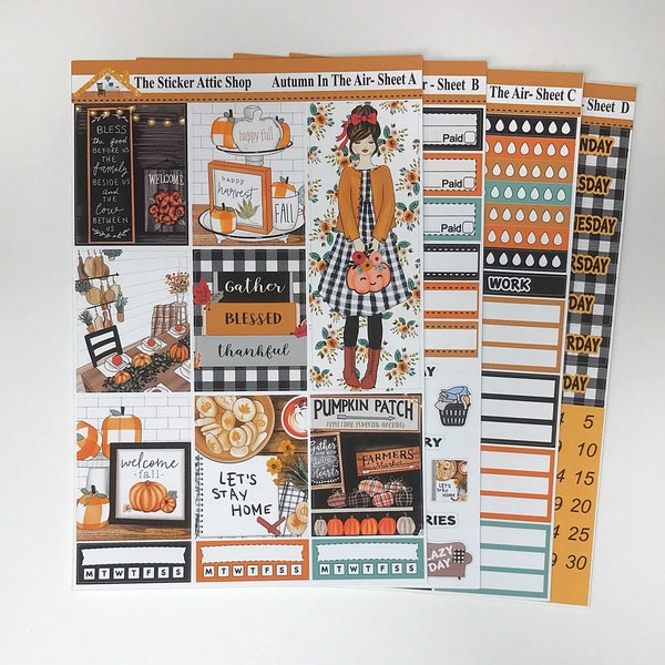 Autumn In The Air Planner Sticker Kit, Fall Weekly Planner Kit, Fall Stickers, Vertical Weekly Kit, a la carte stickers
