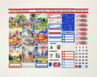 4th of July Planner Sticker Kit, Summer Fireworks Weekly Planner Kit, Independence Day, EC Vertical Life Planner