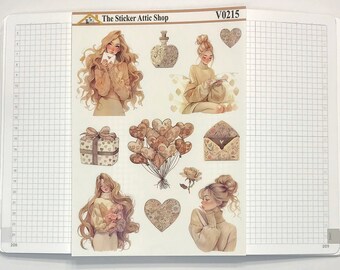 Neutral Valentine Fashion Girl Blonde V0215, Decorative Planner Stickers, Journal Planner Sticker