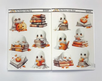 Bookish Ghosts H1049-H1050 Decorative Planner Stickers, Journaling Stickers, Reading, Halloween Book Deco
