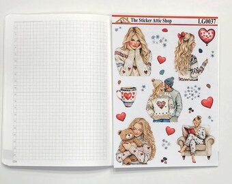 Winter In Love LG0037 Blonde Watercolor Planner Stickers, Bujo Stickers (B6 Size)