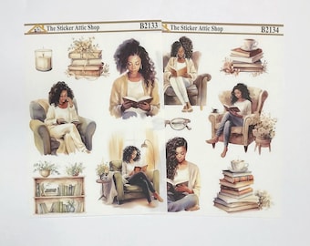 Book Lover Stickers: African American Fashion Girl, Neutral Planner Stickers