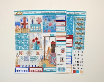 Beach House Planner Sticker Kit, Summer Planner Stickers, Vertical Weekly Kit