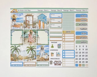 Seascape Planner Sticker Kit, Summer Weekly Planner Kit, Beach Stickers, EC Vertical Life Planner, a la carte stickers
