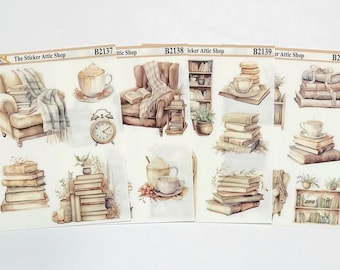 Book Lover Stickers: Neutral Journal Planner Stickers