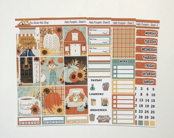 Hello Pumpkin Planner Sticker Kit, Fall Weekly Stickers