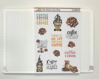 Coffee Lover LG0034: Journal Stickers, Planner Stickers for Caffeine Lovers