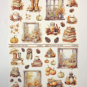 Cozy Fall Collection LG0011-LG0014 Planner Stickers, Large Sheet Deco, Autumn Journal Stickers, Decorative Fall Planner Stickers