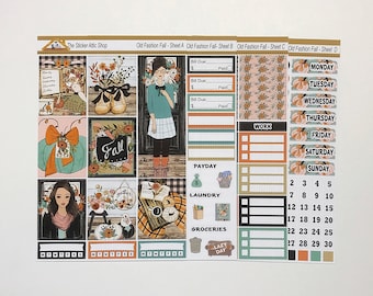 Old Fashion Fall Planner Sticker Kit, Autumn Weekly Planner Kit, Fall Stickers, Vertical Weekly Kit, a la carte stickers