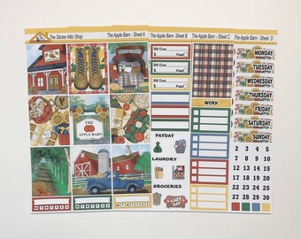 The Apple Barn Planner Sticker Kit, Fall Weekly Planner Kit, Autumn Stickers, Vertical Planner Sticker Kit, a la carte stickers