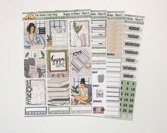 Happy At Home Planner Sticker Kit, Vertical Planner Stickers, Weekly Sticker Kit