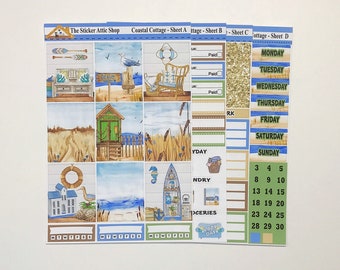 Coastal Cottage Planner Sticker Kit, Summer Weekly Planner Kit, Beach Stickers, EC Vertical Life Planner, a la carte stickers