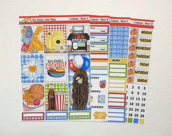 Cookout Planner Sticker Kit, Summer BBQ Planner Stickers, Vertical Weekly Kit