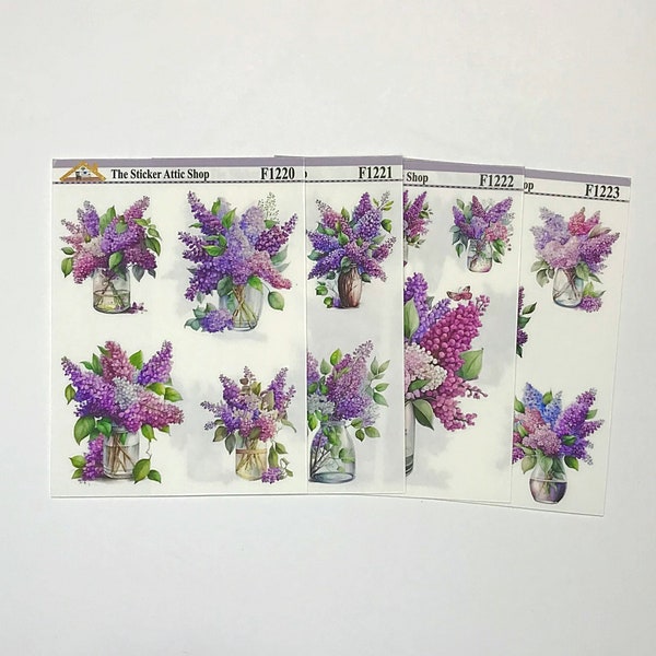 Lilac Floral Collection Clear Frosted Matte Stickers, Deco Planner Stickers, Hobonichi Weeks, Bujo Stickers