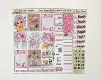 Spring Bloom Planner Sticker Kit, Vertical Spring Planner Stickers, Weekly Sticker Kit